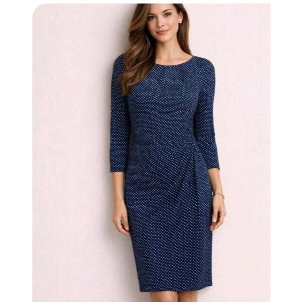 Cordier Italy Dress Med Classic Side belt faux Wrap Midi Vintage Micro print